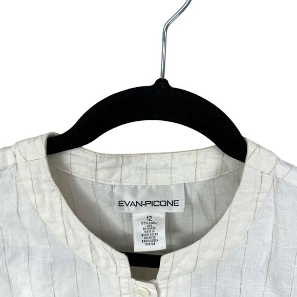 Evan Picone Womens Linen 2 pcs Top and Pants Stripe Long Sleeve Cream‎ Tan Sz 12 - Picture 3 of 11